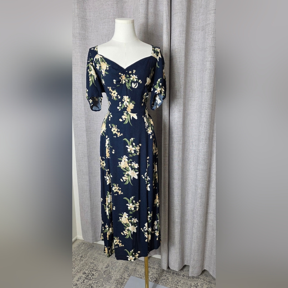 Reformation Floral Navy Midi Skirt | SIZE 12 - Picture 7 of 12
